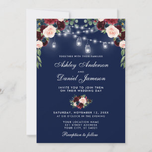 Invitation Mariage d'aquarelle bleu Bourgogne