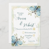 Invitation Mariage d'aquarelle Bleu clair (Devant / Derrière)