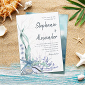 Invitation Mariage d'aquarelle bleu de plage moderne