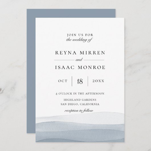 Invitation Mariage d'aquarelle bleu de trempage (Devant / Derrière)