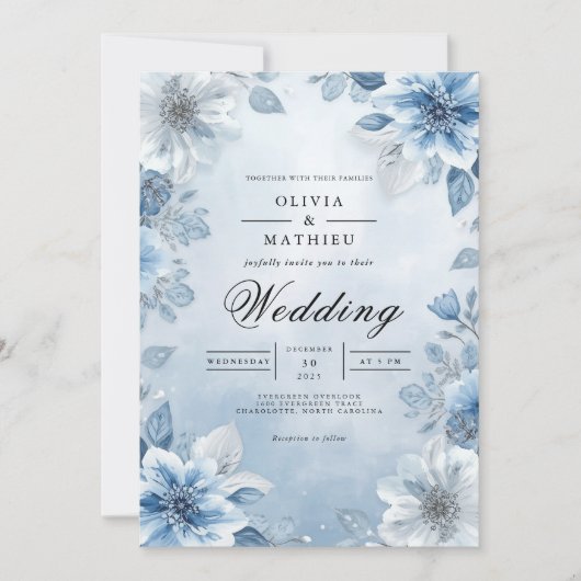 Invitation Mariage d'aquarelle bleu doux (Devant)
