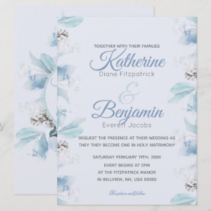 Invitation Mariage d'aquarelle bleu-duché