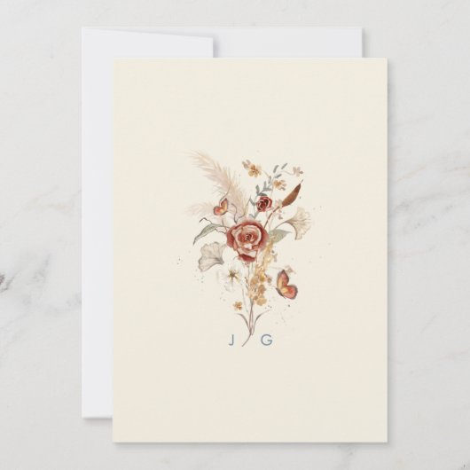 Invitation Mariage d'aquarelle bleu-dusty Fleur sauvage (Dos)