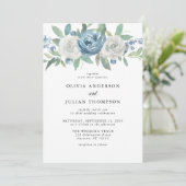 Invitation Mariage d'aquarelle bleu et blanc (Debout devant)