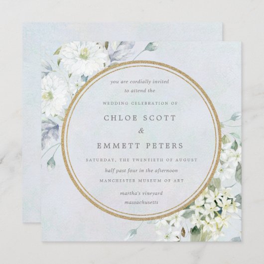 Invitation Mariage d'aquarelle bleu et blanc (Devant / Derrière)