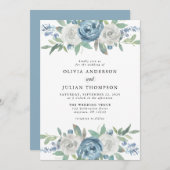 Invitation Mariage d'aquarelle bleu et blanc (Devant / Derrière)