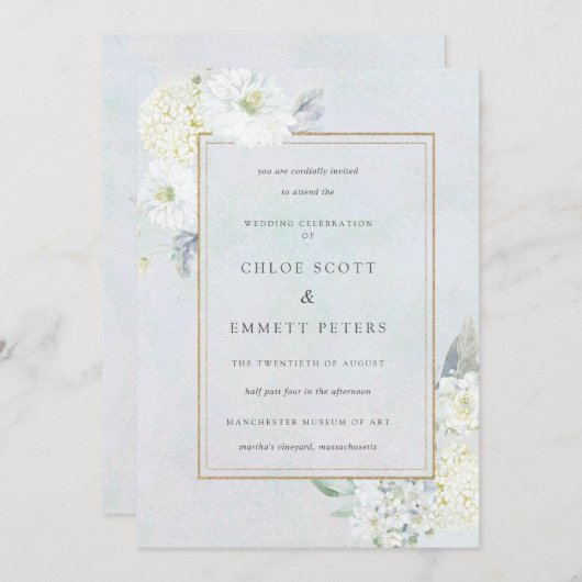 Invitation Mariage d'aquarelle bleu et blanc (Devant / Derrière)