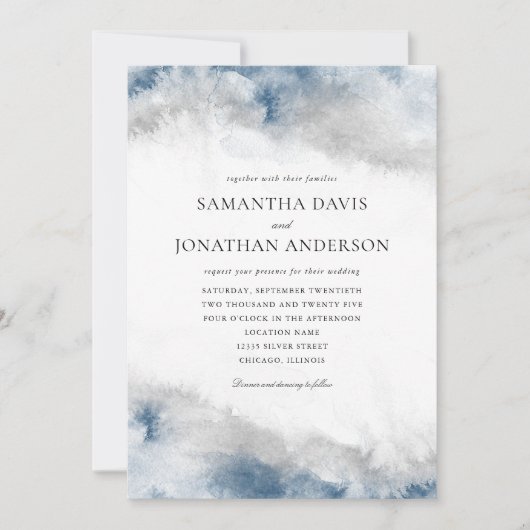 Invitation Mariage d'aquarelle bleu et gris Abstrait (Devant)