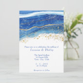 Invitation Mariage d'aquarelle bleu et or (Debout devant)