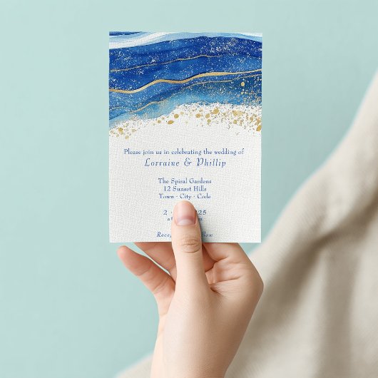 Invitation Mariage d'aquarelle bleu et or