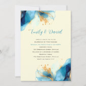 Invitation Mariage d'aquarelle bleu et or Abstrait (Devant)