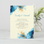 Invitation Mariage d'aquarelle bleu et or Abstrait (Debout devant)