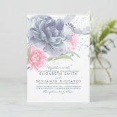 Invitation Mariage d'aquarelle bleu et rose (Debout devant)