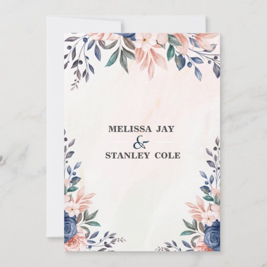 Invitation Mariage d'aquarelle bleu et rose pâle (Dos)