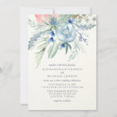 Invitation Mariage d'aquarelle bleu et rose Peony (Devant)