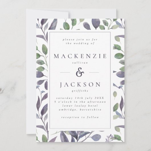 Invitation Mariage d'aquarelle bleu et vert (Devant)