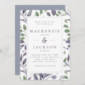 Invitation Mariage d'aquarelle bleu et vert (Devant / Derrière)