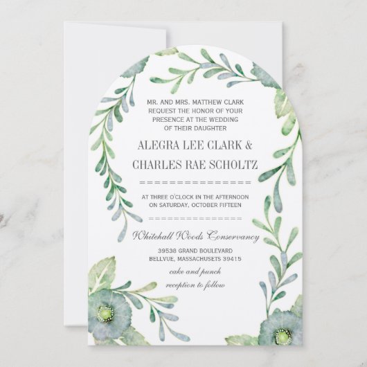 Invitation Mariage d'aquarelle bleu et vert rustique (Devant)