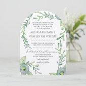 Invitation Mariage d'aquarelle bleu et vert rustique (Debout devant)