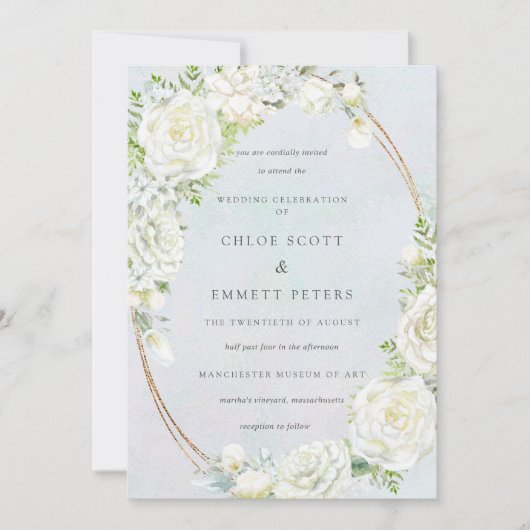 Invitation Mariage d'aquarelle bleu floral blanc (Devant)
