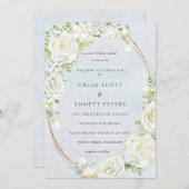 Invitation Mariage d'aquarelle bleu floral blanc (Devant / Derrière)