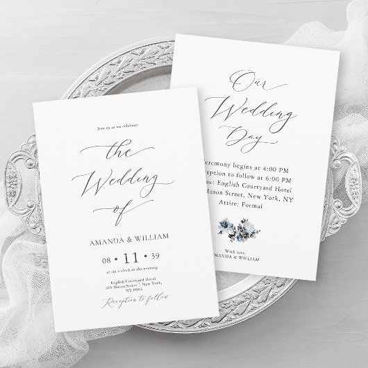 Invitation Mariage d'aquarelle bleu foncé
