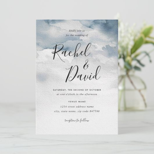 Invitation Mariage d'aquarelle bleu foncé (Debout devant)