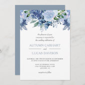 Invitation Mariage d'aquarelle bleu foncé (Devant / Derrière)