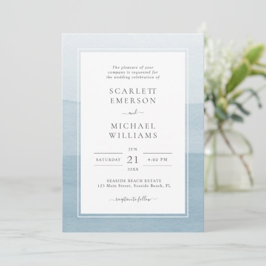 Invitation Mariage d'aquarelle bleu foncé moderne (Debout devant)