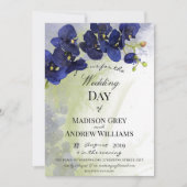 Invitation Mariage d'aquarelle bleu foncé orchidée (Devant)