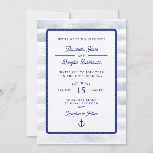 Invitation Mariage d'aquarelle bleu marine (Devant)