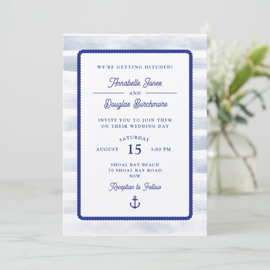 Invitation Mariage d'aquarelle bleu marine (Debout devant)