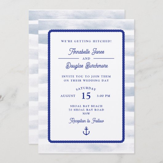Invitation Mariage d'aquarelle bleu marine (Devant / Derrière)