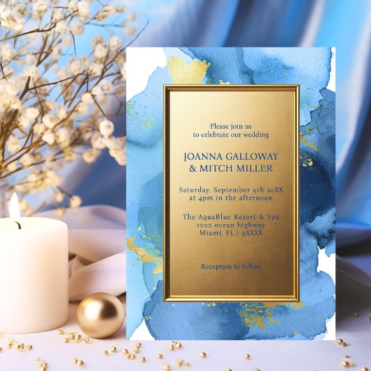 Invitation Mariage d'aquarelle bleu marine Abstrait