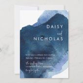 Invitation Mariage d'aquarelle bleu marine Dusty (Devant)