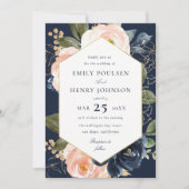 Invitation Mariage d'aquarelle bleu marine et bleu (Devant)