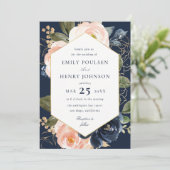 Invitation Mariage d'aquarelle bleu marine et bleu (Debout devant)