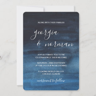 Invitation Mariage d'aquarelle bleu marine moderne