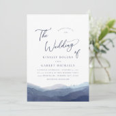 Invitation Mariage d'aquarelle bleu minimaliste (Debout devant)