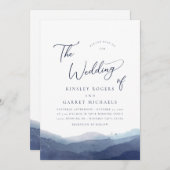 Invitation Mariage d'aquarelle bleu minimaliste (Devant / Derrière)