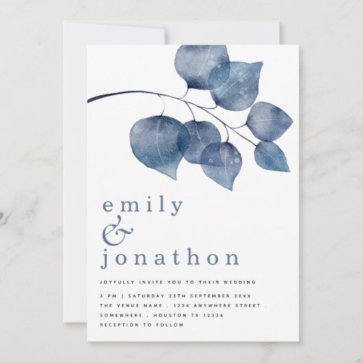 Invitation Mariage d'aquarelle bleu moderne (Devant)