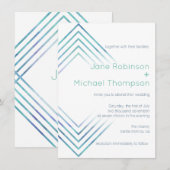Invitation Mariage d'aquarelle bleu moderne géométrique (Devant / Derrière)