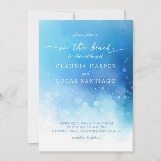Invitation Mariage d'aquarelle bleu océan (Devant)