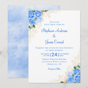 Invitation Mariage d'aquarelle bleu or