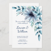 Invitation Mariage d'aquarelle bleu poussiéreux (Devant / Derrière)