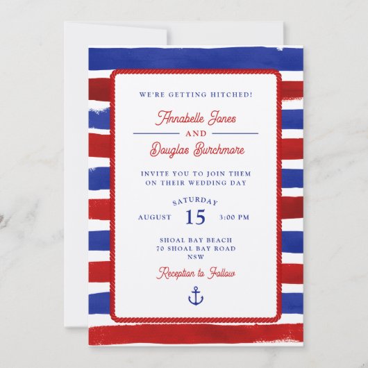 Invitation Mariage d'aquarelle bleu rouge marine (Devant)