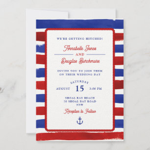 Invitation Mariage d'aquarelle bleu rouge marine