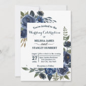 Invitation Mariage d'aquarelle bleu rustique Eucalyptus (Devant)