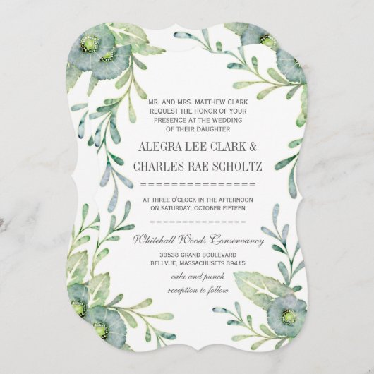 Invitation Mariage d'aquarelle bleu Serenity rustique (Devant / Derrière)