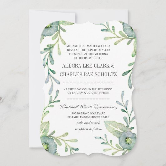 Invitation Mariage d'aquarelle bleu Serenity rustique (Devant)